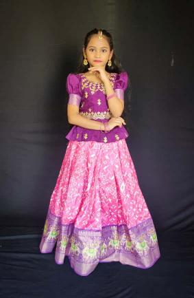 kids lehenga choli silk Pink Wholesale children clothing market